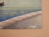 a painting of a boat in the water on the wall