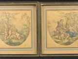 two framed pictures of a couple of paintings on a wall