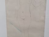 drawing of a woman in a bathing suit holding a tennis racquet
