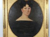 a painting of a woman in a black dress is hanging on a wall
