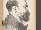 an old book with a drawing of a man with a mustache