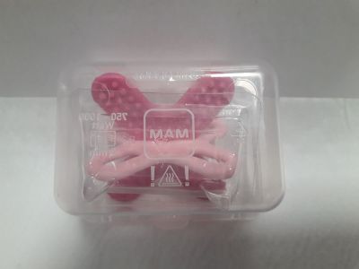 a plastic container that has a pair of pink bunny ears in it