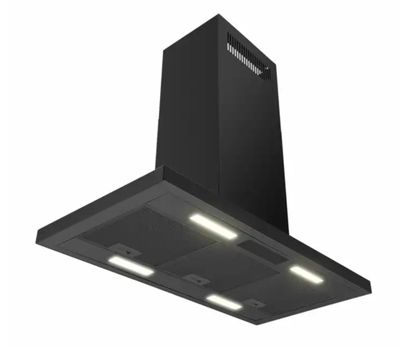 une hotte de cuisine noire avec trois lumières sur le côté