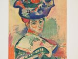 une image d'une peinture représentant une femme avec un chapeau sur la tête
