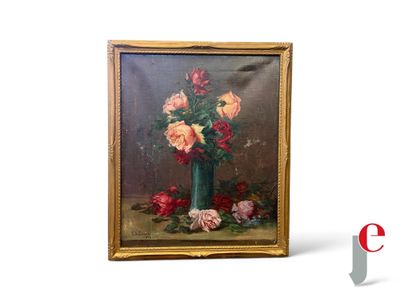 une photo d'un tableau représentant des roses dans un vase