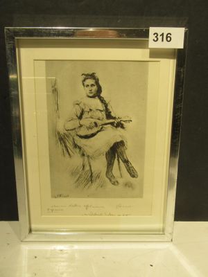 a drawing of a woman sitting on a chair