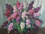 une peinture représentant un vase de fleurs sur une table