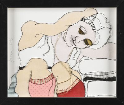 tableau représentant une femme en peignoir, la main posée sur la tête