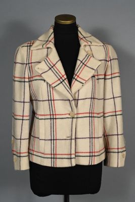 KENZO JUNGLE. Veste en lainage ivoire à carreaux noir, rouge…