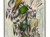 dessin représentant un groupe de personnes tenant des bouteilles de vin à la main