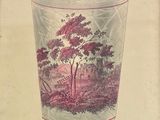 dessin représentant un verre contenant un arbre, avec un château en arrière-plan