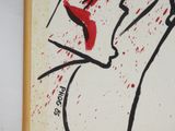 a picture of a painting of a woman with red lips
