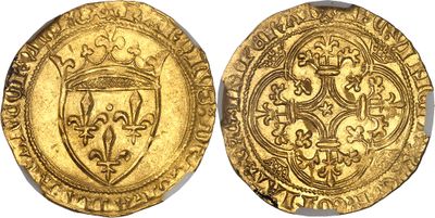a gold coin with a shield on the front and a shield on the back