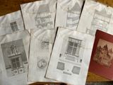 five old photos of a house on a table