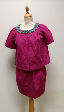 TARA JARMON – Ensemble en coton rose, veste avec encolure perlé e