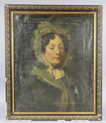 un tableau représentant une femme en robe verte et coiffe