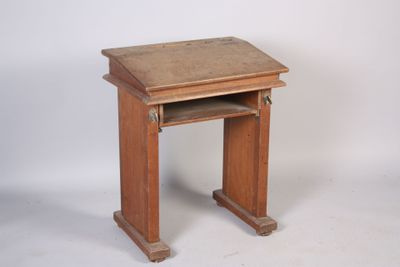 a small wooden table with a drawer underneath it