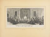 a drawing of a large group of people sitting around a table