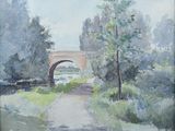 une aquarelle représentant un pont enjambant une rivière