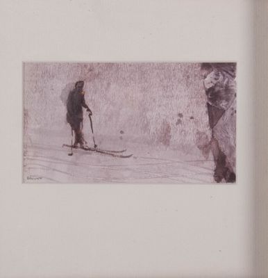 une photo en noir et blanc d'un homme en train de skier