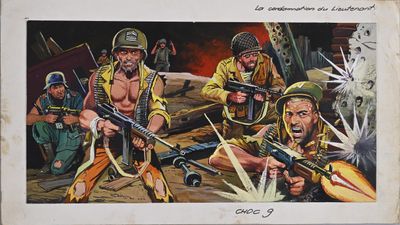 an image of a painting of a group of soldiers with guns