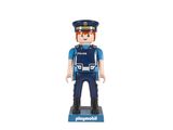 figurine Playmobil représentant un policier en uniforme bleu aux cheveux roux