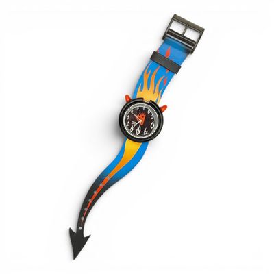 a close up of a watch on a white surface