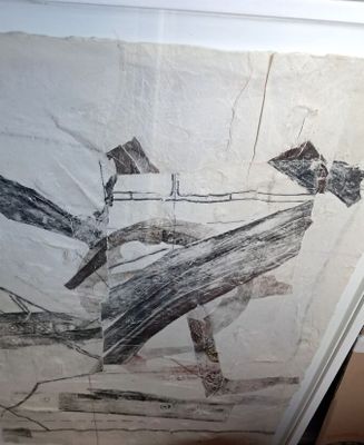 drawing of a boat on a piece of paper in a frame