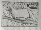 drawing of a drawing of a map with a boat in the background