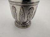 a silver cup that is sitting on a table