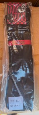 packaging of a pair of men ' s black pants in a box