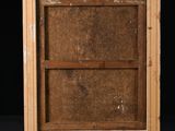 an old wooden picture frame with a window on a black background