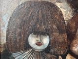 a painting of a woman with a fan on the wall