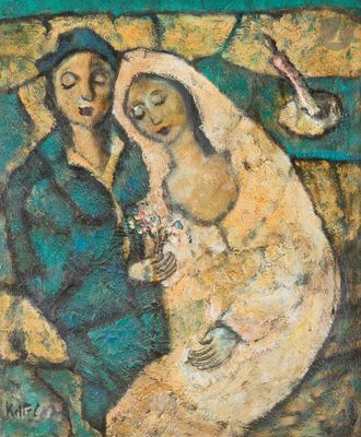 an image of a painting of a man and a woman sitting on a couch