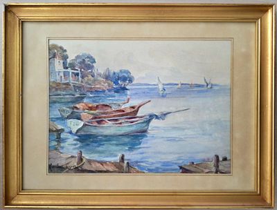 une image d'un tableau représentant un bateau dans l'eau