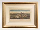 painting of a view of a city with a horse drawn carriage in the foreground