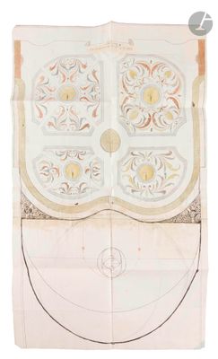 JARDIN. Plan dessiné et aquarellé ; plume et aquarelle, sur …