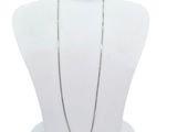 silver plated chain necklace with a pearl bead on a white mannequin