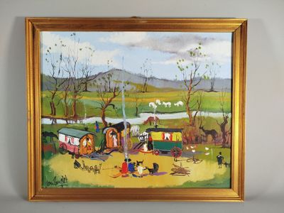 une photo d'un tableau représentant un train accroché au mur