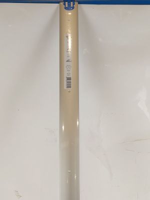 a close up of a metal pole with a blue handle