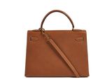 a brown handbag on a white background