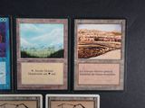 several cards are displayed on a black surface with a picture of a desert