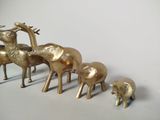 a group of brass figurines of animals on a white surface