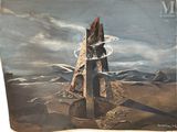 an image of a painting of a man standing in a desert