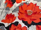 a picture of a red and black floral print fabric