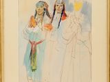 une image représentant un tableau où figurent trois femmes en tenue traditionnelle
