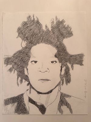 pencil drawing of a man with dreadlocks and a tie