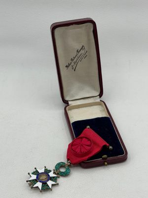 an image of a small medal with a red ribbon in a case