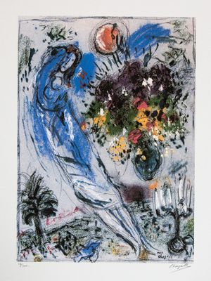 an image of a painting of a woman with flowers in a vase