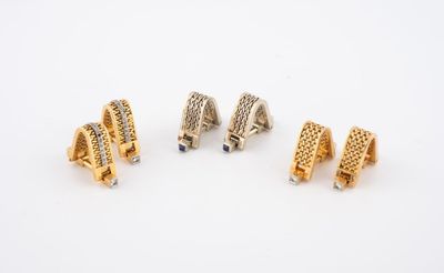 trois paires de boucles d'oreilles en or et diamants